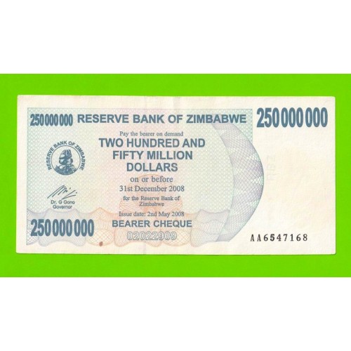 Зимбабве - 250000000 / 250 миллионов долларов - 2008 (AA)