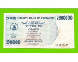 Зимбабве - 250000000 / 250 миллионов долларов - 2008 (AB)