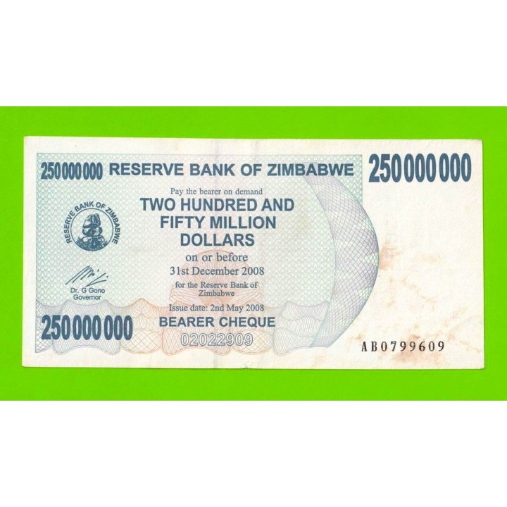 Зимбабве - 250000000 / 250 миллионов долларов - 2008 (AB)