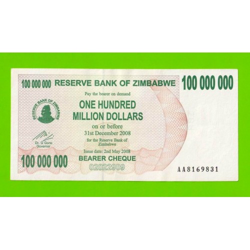 Зимбабве - 100000000 / 100 миллионов долларов - 2008 (AA)