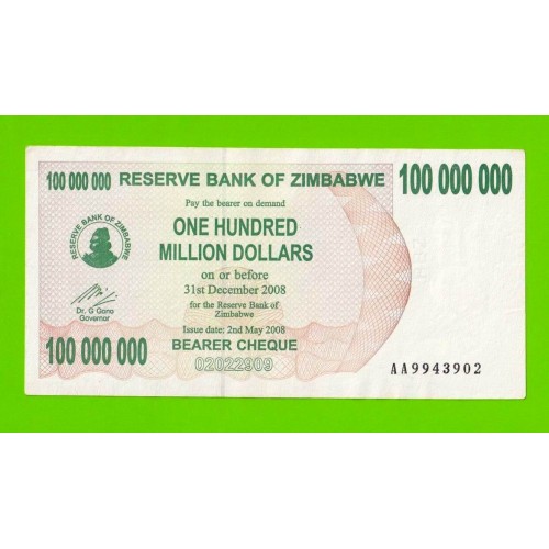 Зимбабве - 100000000 / 100 миллионов долларов - 2008 (AA)
