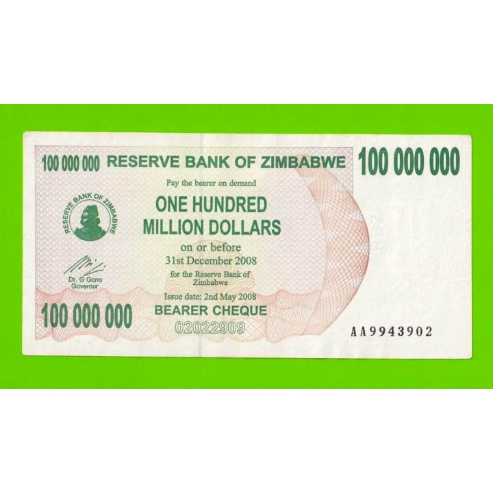 Зимбабве - 100000000 / 100 миллионов долларов - 2008 (AA)