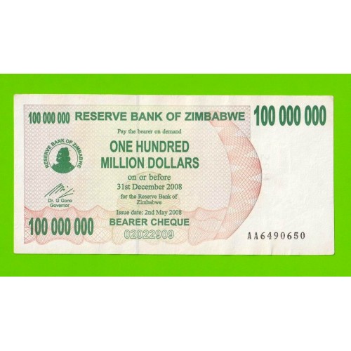 Зимбабве - 100000000 / 100 миллионов долларов - 2008 (AA)