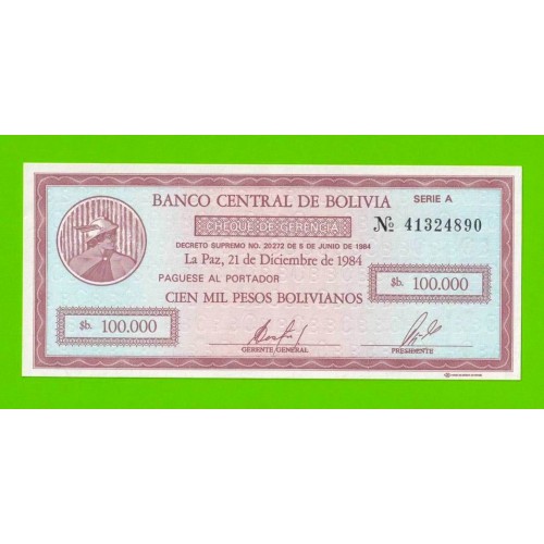 Боливия - 100000 боливиано - 1984 - UNC!!!