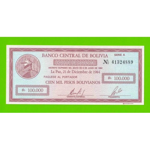 Боливия - 100000 боливиано - 1984 - UNC!!!