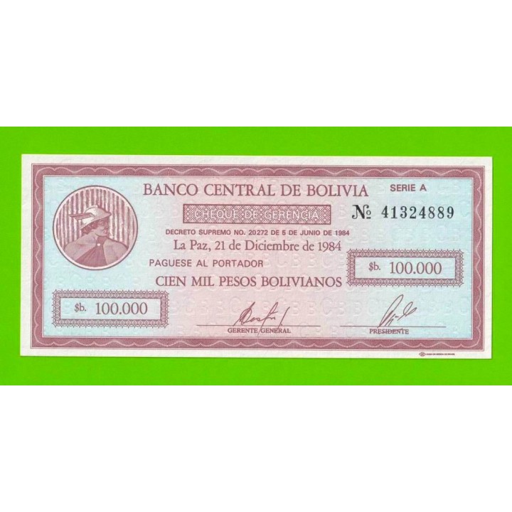 Боливия - 100000 боливиано - 1984 - UNC!!!