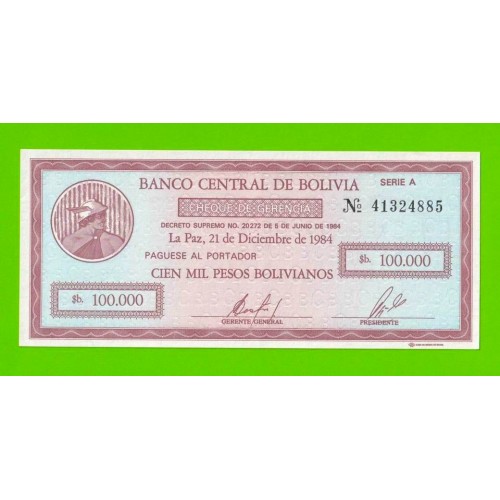 Боливия - 100000 боливиано - 1984 - UNC!!!