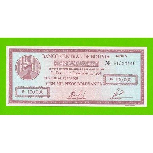 Боливия - 100000 боливиано - 1984 - UNC!!!
