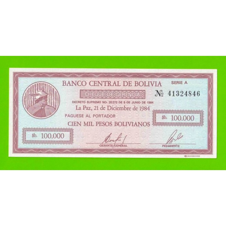 Боливия - 100000 боливиано - 1984 - UNC!!!