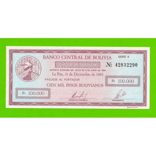 Боливия - 100000 боливиано - 1984 - UNC!!!