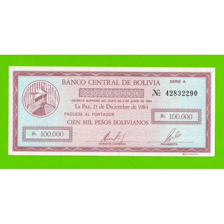 Боливия - 100000 боливиано - 1984 - UNC!!!