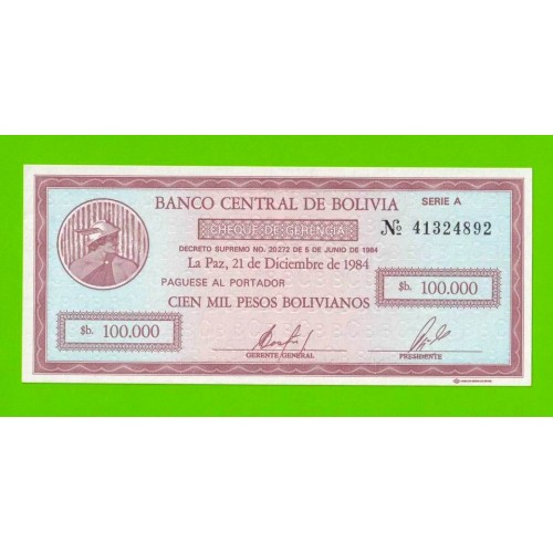 Боливия - 100000 боливиано - 1984 - UNC!!!