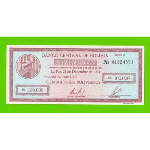 Боливия - 100000 боливиано - 1984 - UNC!!!