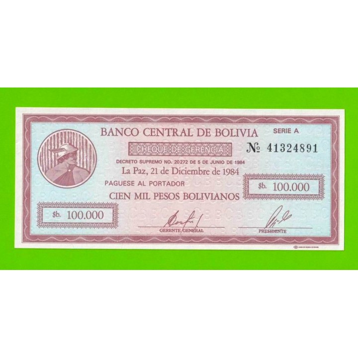 Боливия - 100000 боливиано - 1984 - UNC!!!