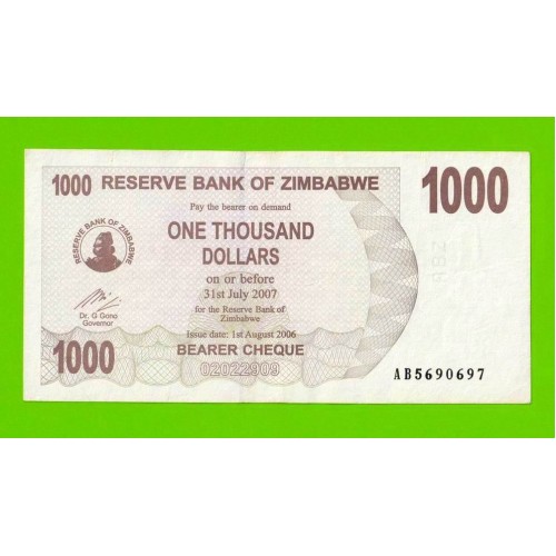 Зимбабве - 1000 долларов - 2006 (AB)