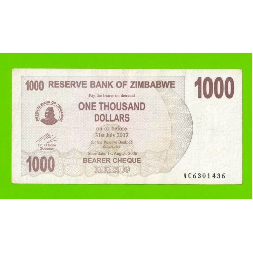 Зимбабве - 1000 долларов - 2006 (AC)