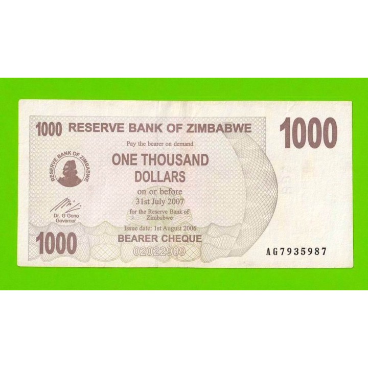 Зимбабве - 1000 долларов - 2006 (AG)