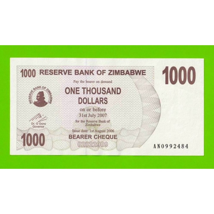 Зимбабве - 1000 долларов - 2006 (AN)