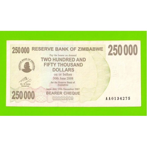 Зимбабве - 250000 долларов - 2007 (AA)