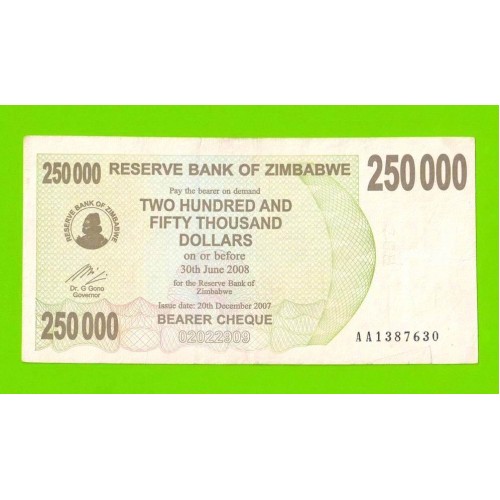 Зимбабве - 250000 долларов - 2007 (AA)
