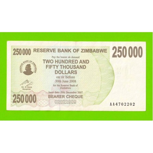 Зимбабве - 250000 долларов - 2007 (AA)