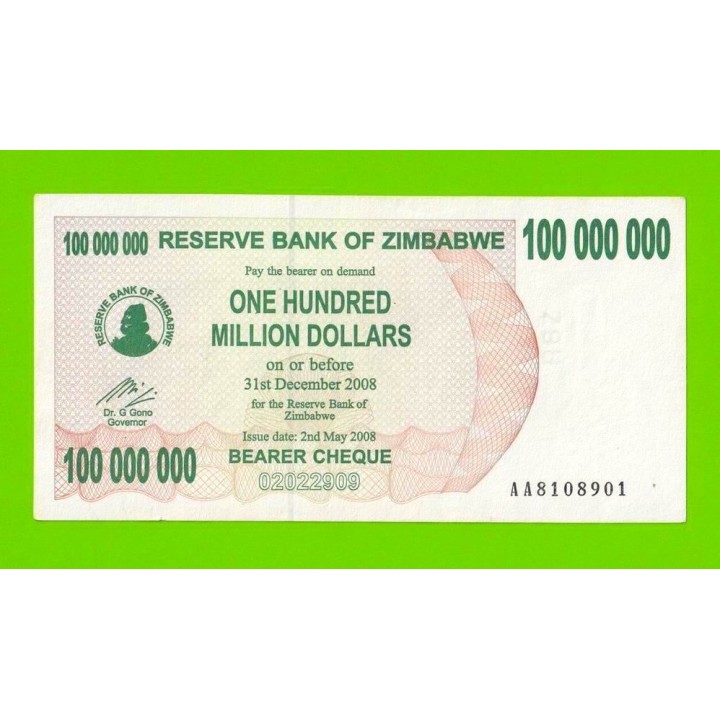 Зимбабве - 100000000 / 100 миллионов долларов - 2008 (AA)
