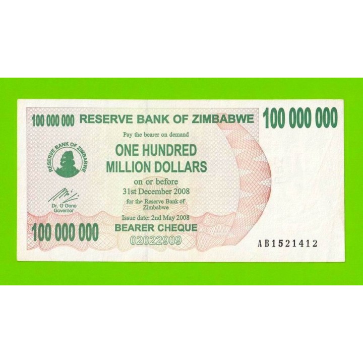 Зимбабве - 100000000 / 100 миллионов долларов - 2008 (AB)