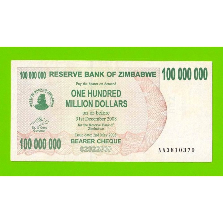 Зимбабве - 100000000 / 100 миллионов долларов - 2008 (AA)