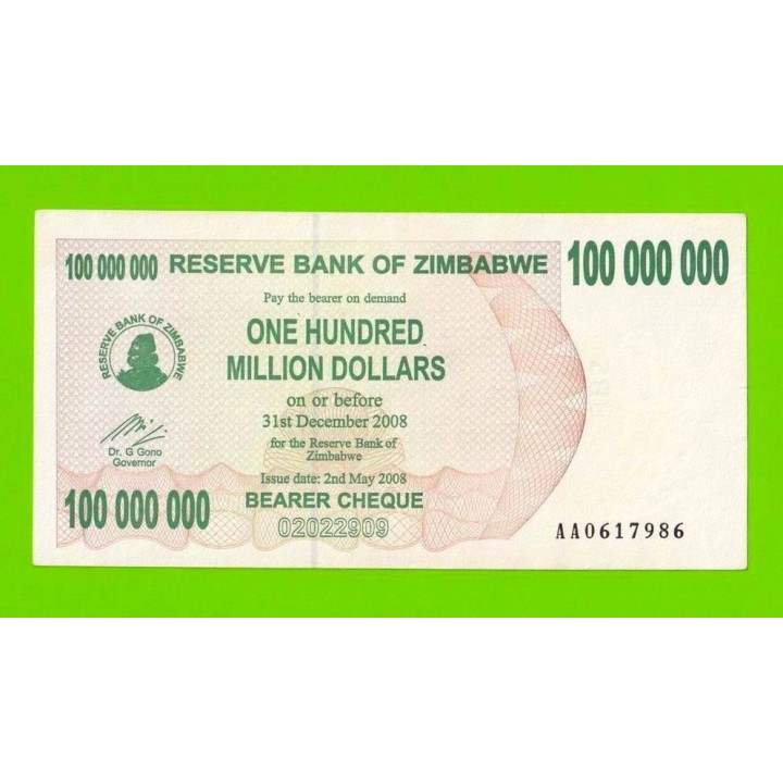 Зимбабве - 100000000 / 100 миллионов долларов - 2008 (AA)