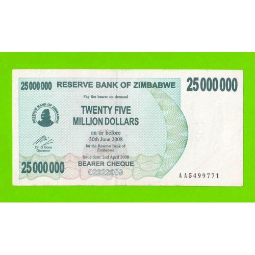 Зимбабве - 25000000 / 25 миллионов долларов - 2008 (AA)