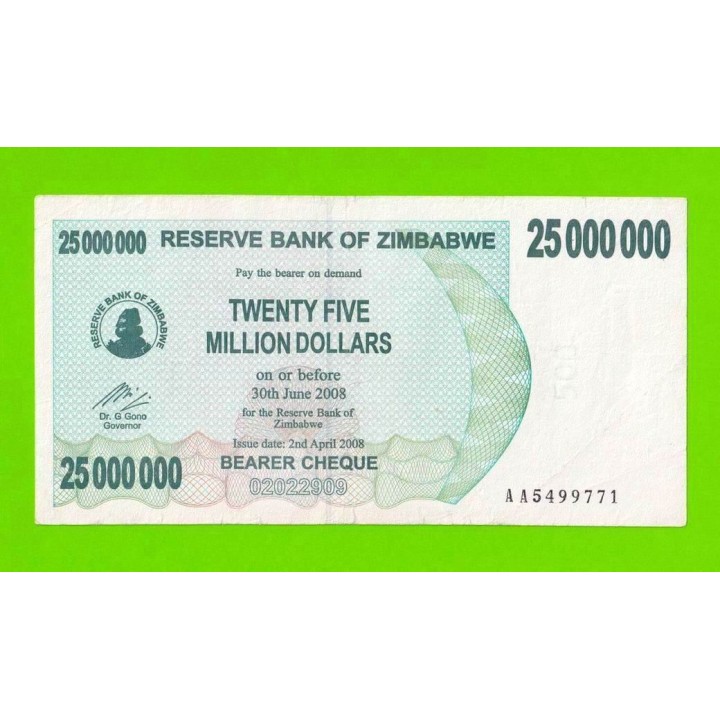 Зимбабве - 25000000 / 25 миллионов долларов - 2008 (AA)
