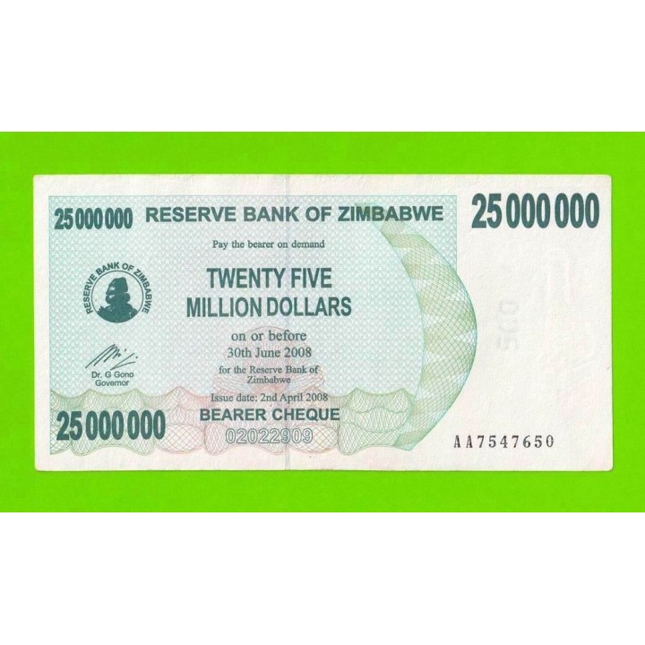 Зимбабве - 25000000 / 25 миллионов долларов - 2008 (AA)