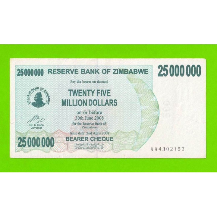 Зимбабве - 25000000 / 25 миллионов долларов - 2008 (AA)