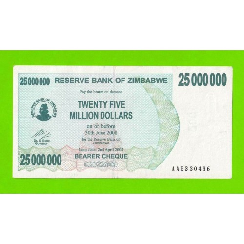 Зимбабве - 25000000 / 25 миллионов долларов - 2008 (AA)