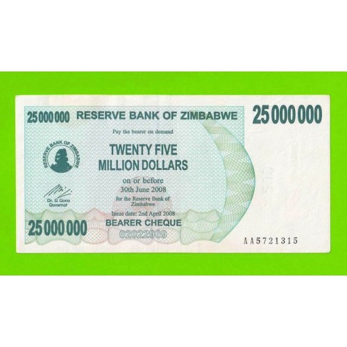 Зимбабве - 25000000 / 25 миллионов долларов - 2008 (AA)