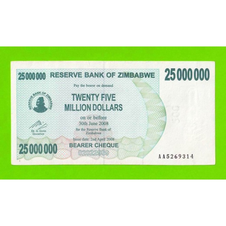 Зимбабве - 25000000 / 25 миллионов долларов - 2008 (AA)