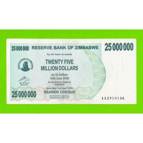 Зимбабве - 25000000 / 25 миллионов долларов - 2008 (AA)