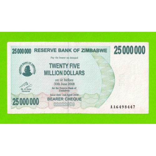 Зимбабве - 25000000 / 25 миллионов долларов - 2008 (AA)