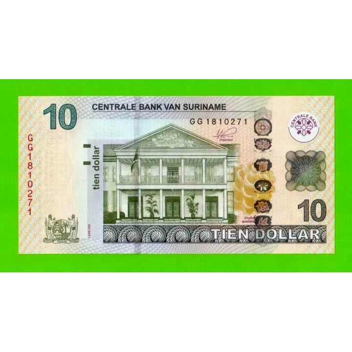 Суринам - 10 долларов - 2020 - UNC!!!