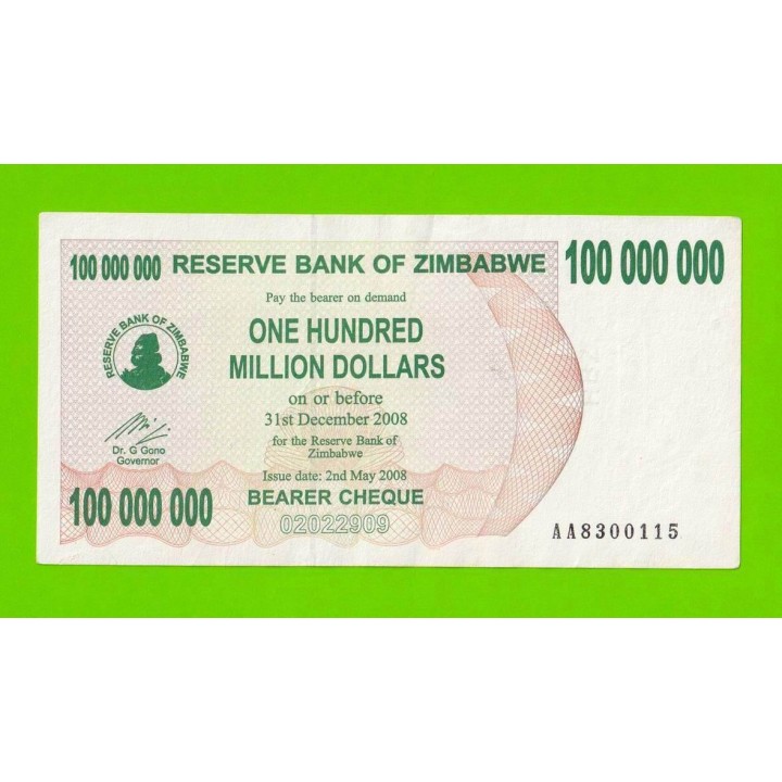 Зимбабве - 100000000 / 100 миллионов долларов - 2008 (AA)