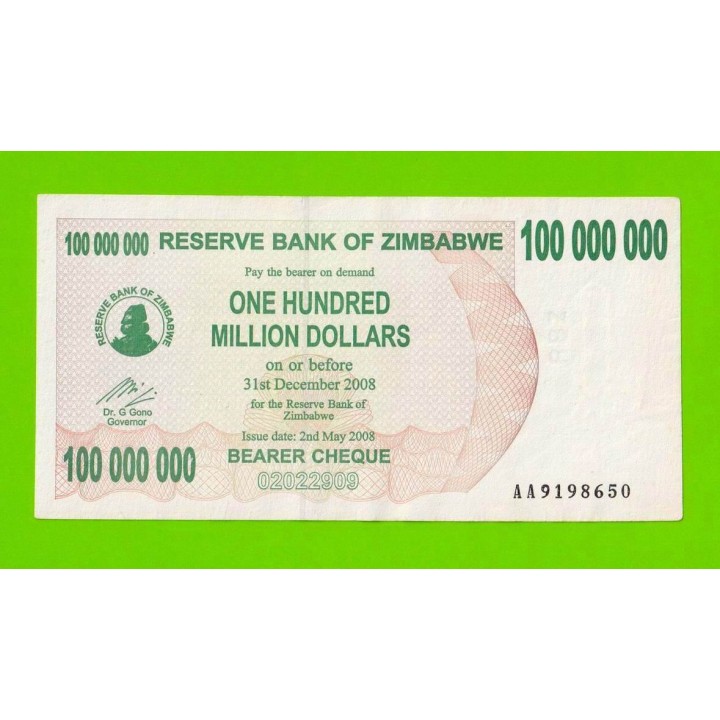 Зимбабве - 100000000 / 100 миллионов долларов - 2008 (AA)