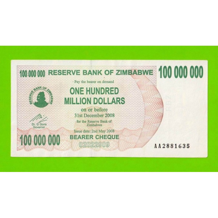 Зимбабве - 100000000 / 100 миллионов долларов - 2008 (AA)