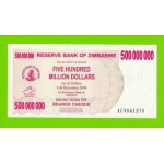 Зимбабве - 500000000 / 500 миллионов долларов - 2008 (AC) - UNC-!!!