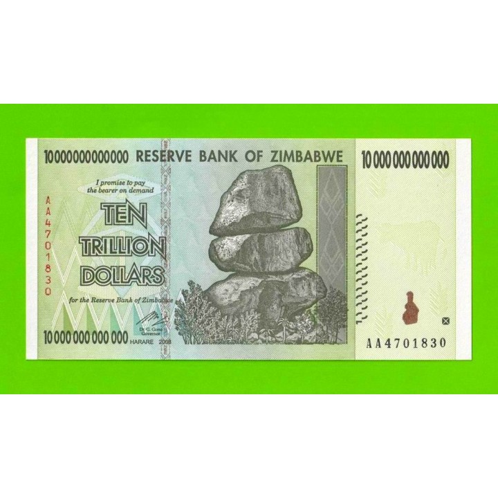 Зимбабве - 10000000000000 / 10 триллионов долларов - 2008 (AA) - UNC!!!
