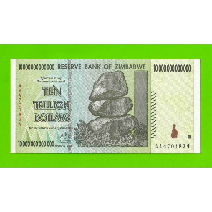 Зимбабве - 10000000000000 / 10 триллионов долларов - 2008 (AA) - UNC!!!