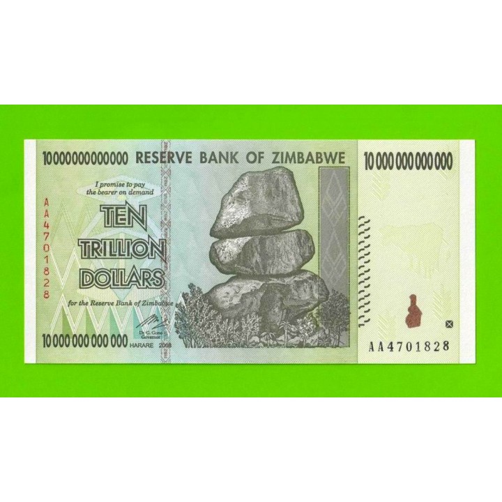 Зимбабве - 10000000000000 / 10 триллионов долларов - 2008 (AA) - UNC!!!