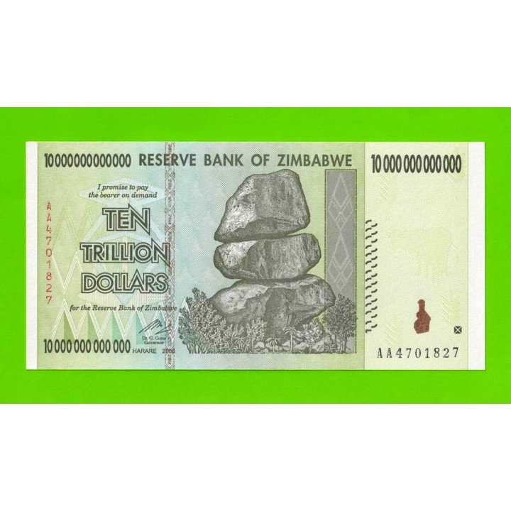 Зимбабве - 10000000000000 / 10 триллионов долларов - 2008 (AA) - UNC!!!