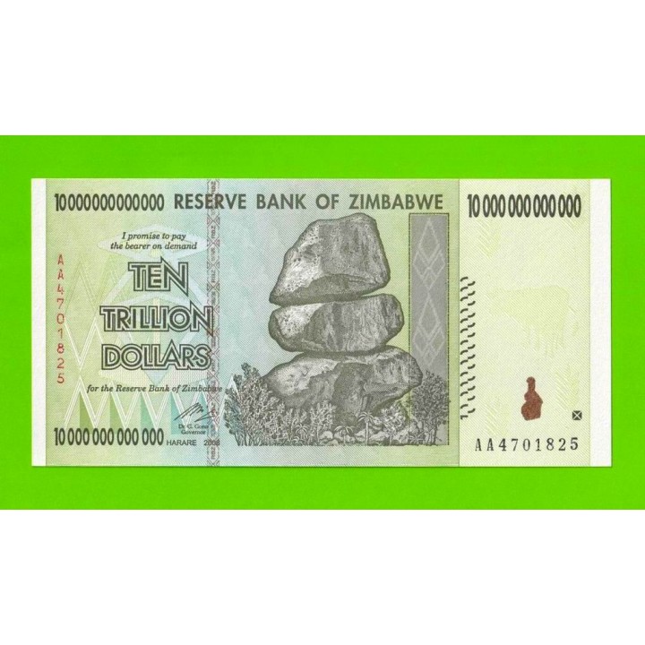 Зимбабве - 10000000000000 / 10 триллионов долларов - 2008 (AA) - UNC!!!