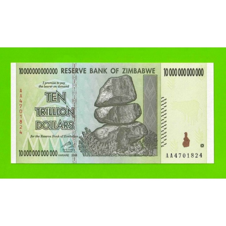 Зимбабве - 10000000000000 / 10 триллионов долларов - 2008 (AA) - UNC!!!