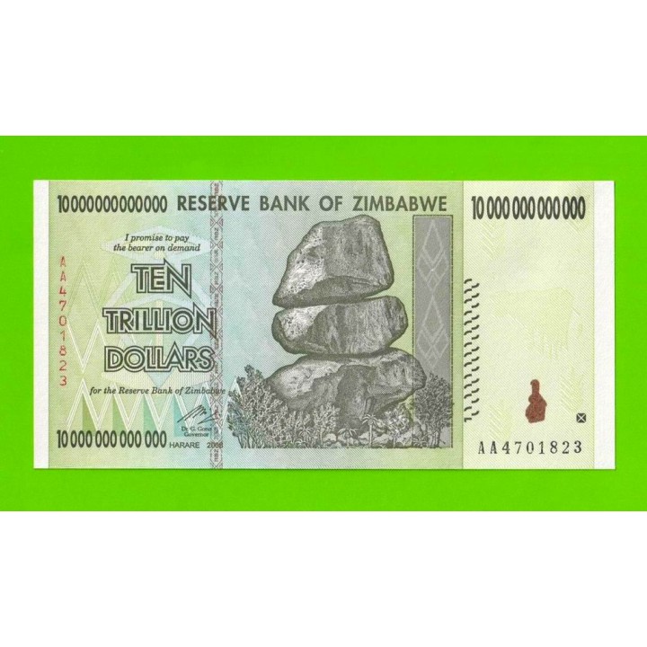 Зимбабве - 10000000000000 / 10 триллионов долларов - 2008 (AA) - UNC!!!
